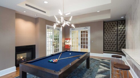 Full billiard room view with fully equipped pool table