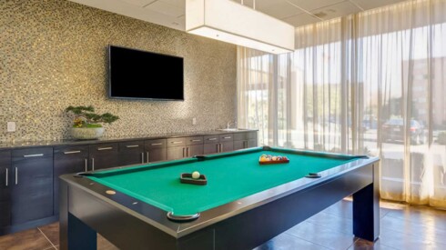 Lounge area with pool table and TV