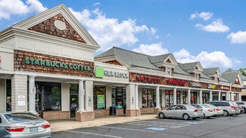 Shopping center with Starbucks, H&R block, McDonalds and Subway shops