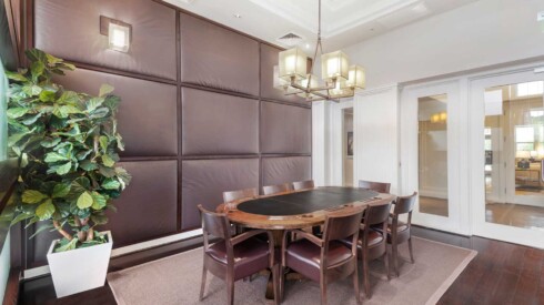Board room with hardwood floors and table