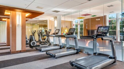 Treadmills in the gym at the Windmill Parc apartments
