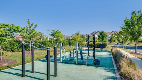 Outdoor fitness area at the Windmill Parc apartments
